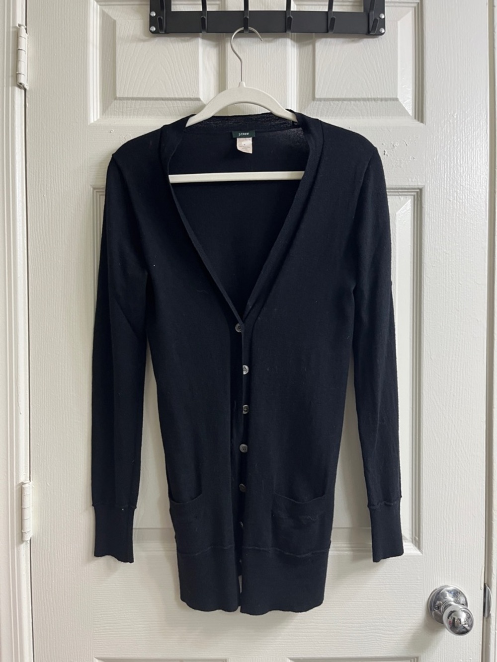 J. Crew Black V-Neck Long Sleeve Button-Front Cardigan